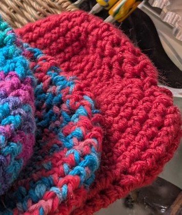 Red crochet cat-ear beanie